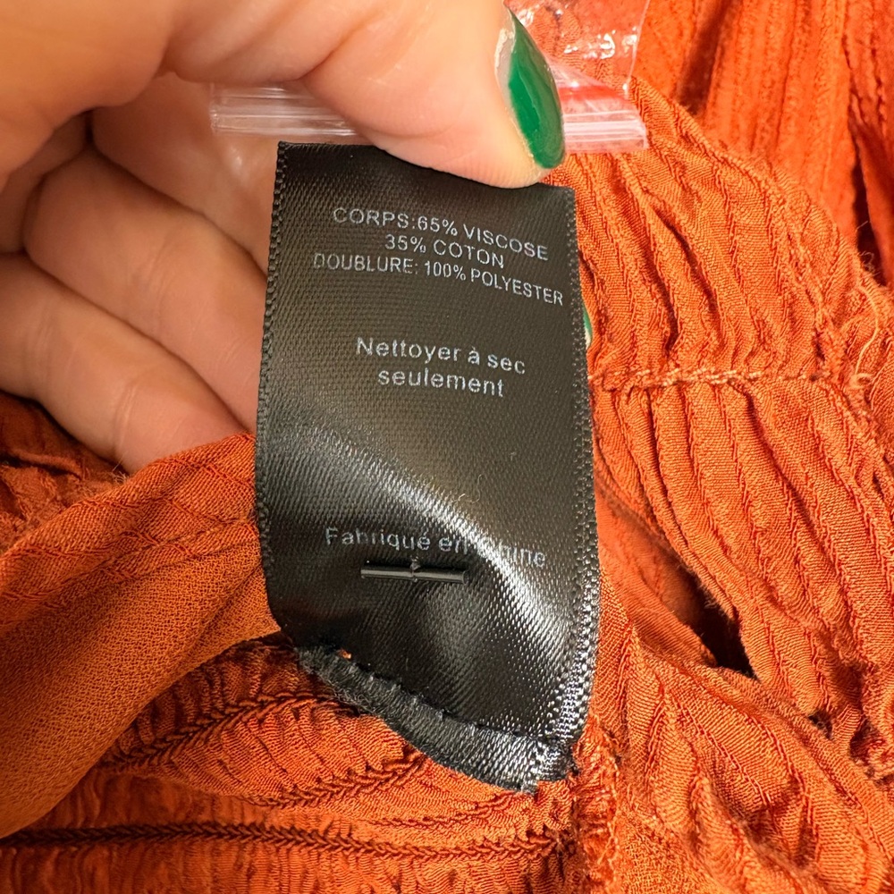 ASTR Burnt Orange Smocked Corset Blouse Puff Sleeve Cropped Romantic Boho Top S - Picture 9 of 9